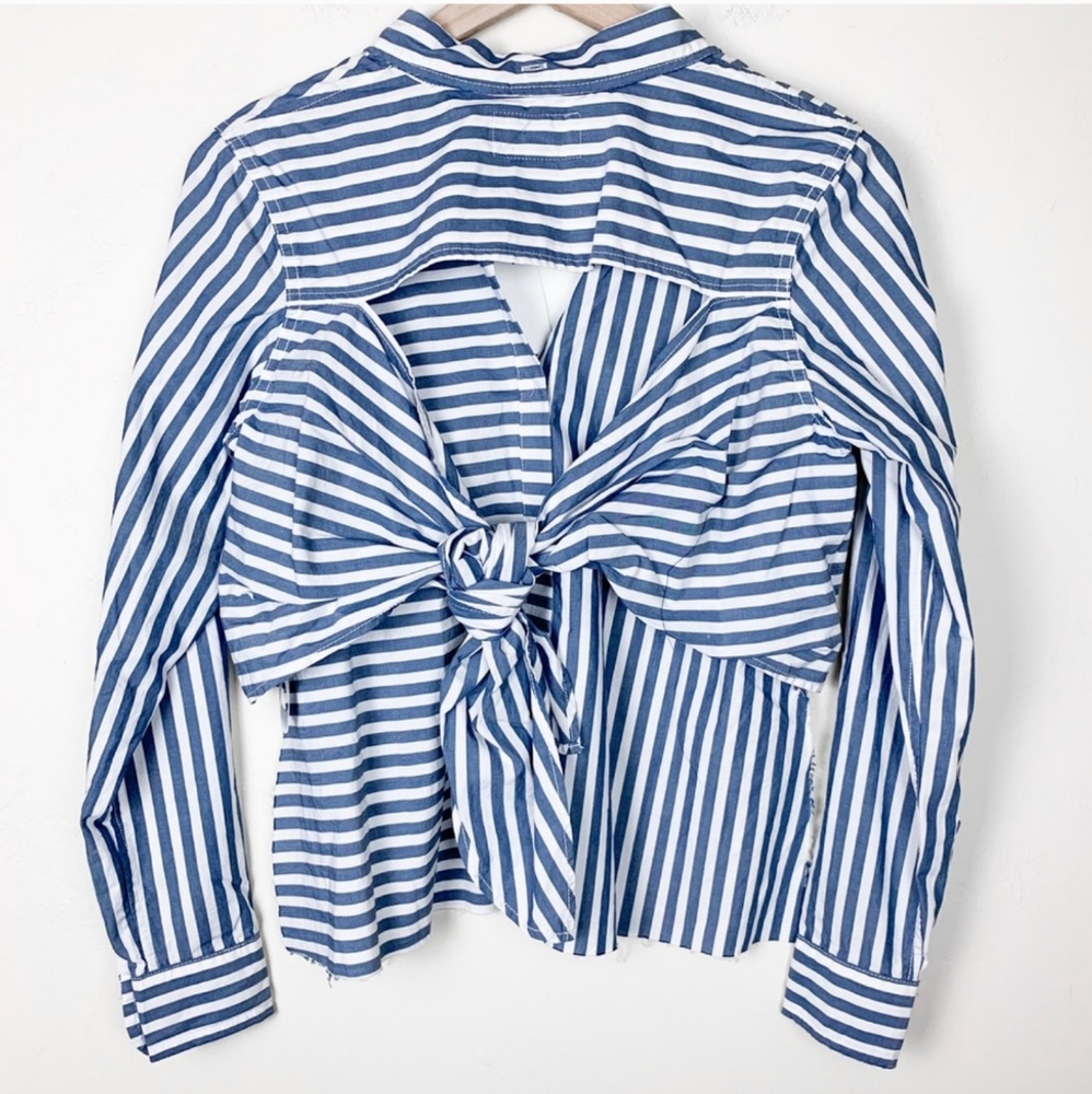 Current/Elliot Striped Des Shirt with Tie Back - Picture 4 of 8